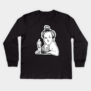 lady with glass of wine Kids Long Sleeve T-Shirt